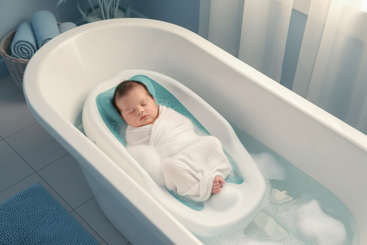 Baby Lying in Bath Seat